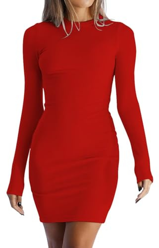 LACOZY Long Sleeve Bodycon Dresses Women 2025 Casual Cocktail Party Short Dress Sexy Formal Wedding Guest Mini Dresses Red XL