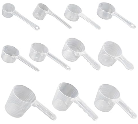 Juego de 11 cucharas medidoras de 10 a 120 ml, cucharas dosificadoras transparentes con escala, cuchara medidora de gramos para hornear, cocinar 30 g, cuchara dosificadora para café, detergente en