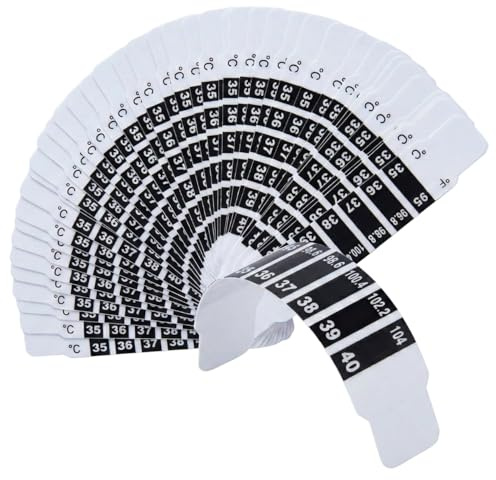 50x Termometro Frontale Adesivo per Bambini, Bambini e Adulti - Striscetta per Temperatura Febbre Lettura Istantanea (C°/F°) - Monitoraggio Continuo - Kit Viaggio e Emergenza, Senza Pile, Igienico e