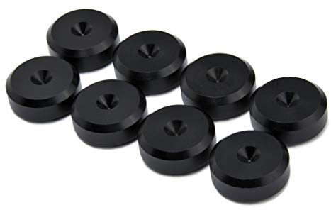 PrecisionGeek® Chamfered högtalarspikdynor – frikopplingsunderlag för HiFi-högtalare, subwoofer och stativ – anti-vibrationer och golvskydd (aluminium svart, Ø 20 mm – 8-pack)