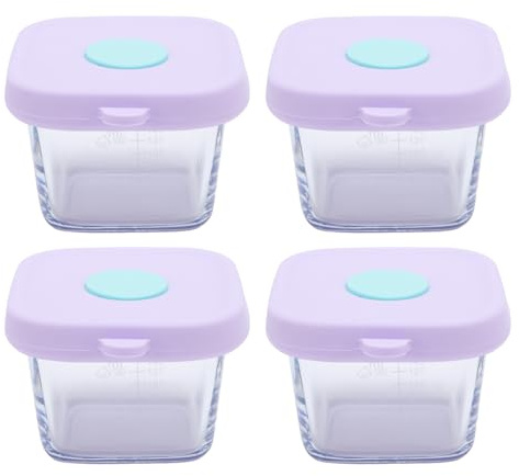 NOENNULL Contenedores de Comida para Bebés, Paquete de 4 Recipientes de Vidrio para Almacenamiento de Alimentos para Bebés, Frascos de Vidrio de 4.7 Oz con Tapas, Frascos Pequeños de Comida para,