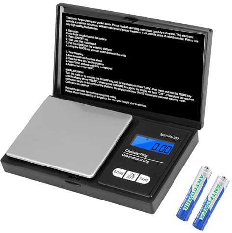 Oderra Bilancia di Precisione 700g/0.01g, Bilancino Digitale Portatile con Schermo LCD Retroilluminato, 2 Batterie Incluse, Ideale per Gioielli, Oro, Caffè e Alimenti