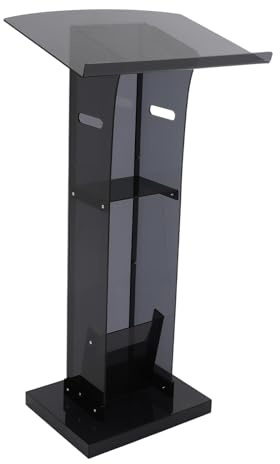 Acrylic Podium Stand, 43” H Clear Lectern Stand with Storage Shelf, Black | 30kg Load Capacity Floor Standing Standing Podium, Pulpit Stand for Conference Rooms, Homes, Classrooms, Weddings