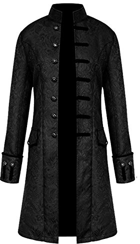 H&ZY Men Steampunk Vintage Jacket Halloween Costume Retro Gothic Victorian Frock Coat Uniform Black