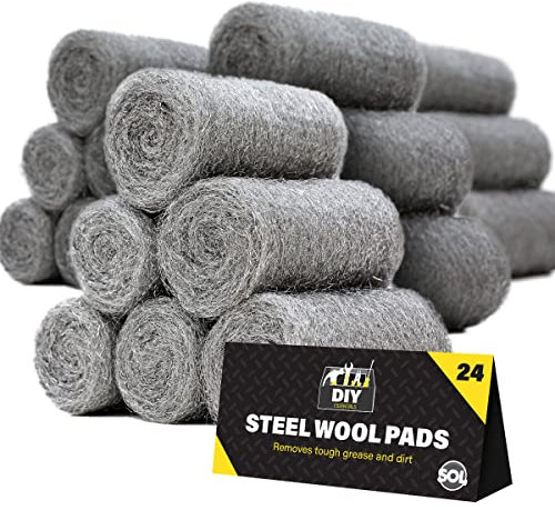 SOL 24pk Steel Wool Pads – Fine Grade 0 Metal Scourers for Polishing, Buffing, Rust Removal, Paint Prep – Multipurpose Scourers for Cleaning Wood, Furniture, Surfaces & DIY Tasks