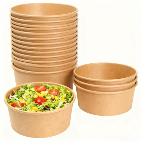 Lesi Ciotole di carta usa e getta da 1000ml (35 Oz) – Senza coperchio incluso, contenitori da asporto in carta kraft marrone per insalata, zuppa, ramen