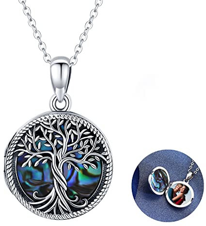Lebensbaum Medaillon Kette Medaillon zum öffnen für bilder 925 Sterling Silber Foto Anhänger Halskette für Frauen, Medaillon Schmuck für Sie Freundin Ehefrau Muttertags Jubiläum Geburtstagsgeschenke