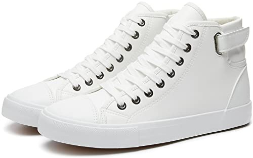 yageyan Men White high top Sneakers for Casual Black pu Leather Fashion Shoes for Men(white08.5)