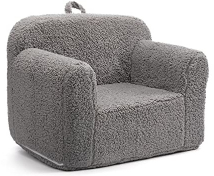 BEJOY Kids Sofa Ultra-Soft Snuggle Foam Filled Chair, Single Cuddly Sherpa Reading Couch for Boys and Girls, Grey