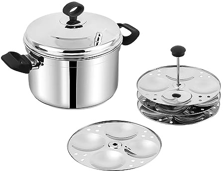 Vinod Stainless Steel Multi Steam Cooker with Idli Tray Set - 4 Tier Stand – Makes up to 16 Idlis – S.S. Plates – Steam Cooker, Rice Cooker, Food Steamer, Slow Cooker, Vegetable Steamer Food Grade