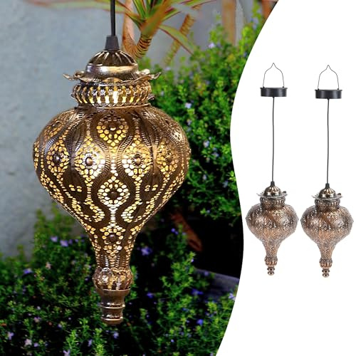 Solar Moroccan Lantern Outdoor Garden Decor(2 Pack) Solar Lanterns Outdoor Waterproof, Lanterns Decorative Outdoor Lights for Patio Pathway Yard Porch Backyard.