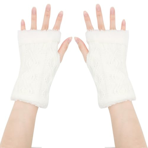 ALLY-MAGIC Fingerless Gloves for Women,Winter Thermal Arm Warmers Ladies Knitted Mittens Half Finger Glove Soft Stretch for Women Girls Work Outdoor Christmas Gifts Y4LXMRST (White)