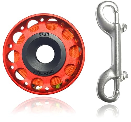 Moulinet de plongée de 31 mètres, moulinet à doigt avec goupille à double extrémité, clip à pression, moulinet en aluminium pour la plongée, la pêche, couleur rouge