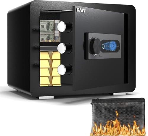 DAYI Cassaforte biometrica per impronte digitali, cassaforte domestica da 0,8 metri cubi con borsa ignifuga, touchpad digitale, cassaforte di sicurezza per denaro, contanti, documenti, doppio sistema