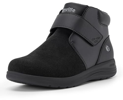 FitVille Zapatos Invierno Botas para Mujer Ancho Botines de Nieve con Forro cálido Impermeables de caña Corta sin Cordones Exteriores Antideslizantes Negro 38.5 EU X-Ancho