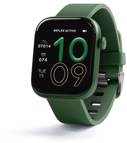 Reflex Active Series 40 Amoled Smart Watch för kvinnor och män med dubbla gånger, ring/svarssamtal, sömnskärm, sportlägen, cykelspårning, stegräknare och skogsgrön silikonrem för iOS Android