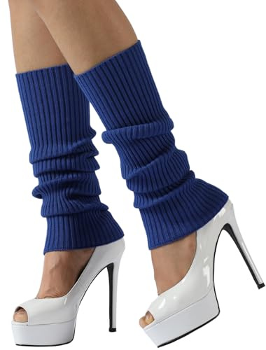 Nanxson Jambières Guêtres pour Femmes d'Hiver Tricoté Chauffe-jambes pour la Danse Ballet Yoga 80s Accessoires (A-Bleu Foncé)