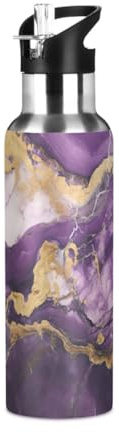 Purple Marble Pattern Water Bottle 32oz Workout Water Bottles for Men Travel Water Bottle with Straw
