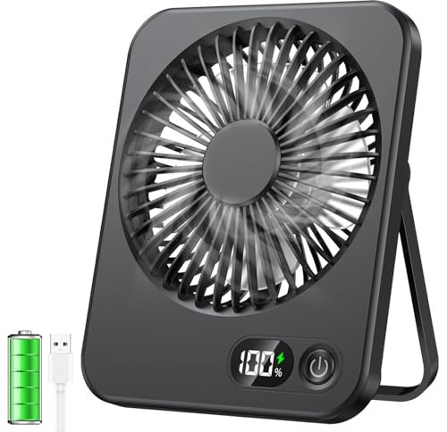 ITJMRJP Tischventilator USB Ventilator Klein 2500mAh Akku Ventilator Leise Mini Kleiner Tischventilatoren mit LED Anzeige Tragbarer Desk Fan Tisch Ventilator für Zuhause Büro Camping(Schwarz)