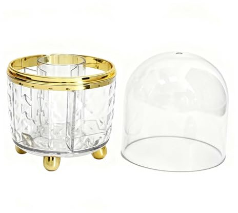 Rieoany Cubo Giratorio Para Guardar Brochas de Maquillaje Almacenamiento de Cosméticos de Escritorio Porta Brochas de Maquillaje de Gran Capacidad Con Tapa (Transparente)