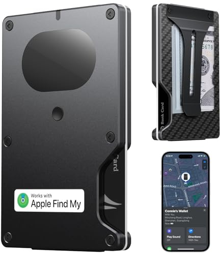 Diebstahlschutz Kartenetui Ultradünne - Slim Wallet AirTag, AirTag Portmonee Herren Geldbeutel, Clip Wallet mit RFID-Schutz, Smart Wallet - Cash Clip Geldbörse, für Damen & Herren (Kohlefaser)