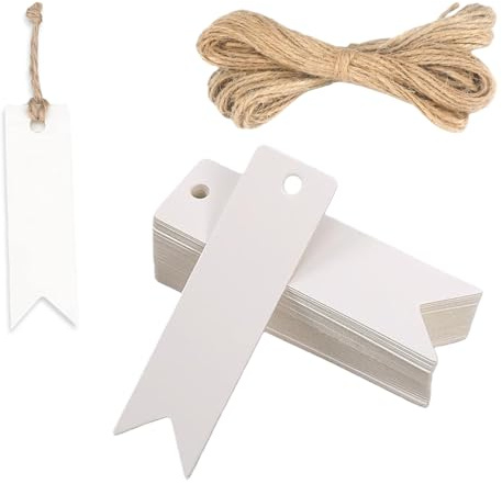 100 Etiquetas de Regalo, Etiquetas de Regalo de Papel Kraft De 2 X 7 Cm Con Cordón de Yute de 20 M, Adecuadas Para Bodas, Manualidades, Nav