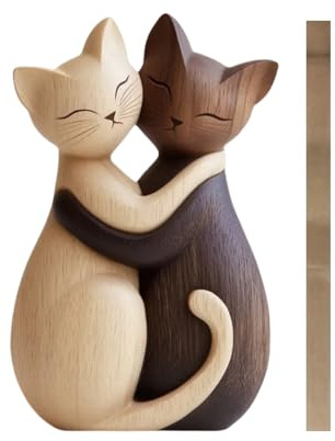 Penlimly Esculturas de gato para decoración del hogar, madera plana 2D, decoración de pareja de gatos, para Halloween, fiestas de cumpleaños, celebraciones de parejas