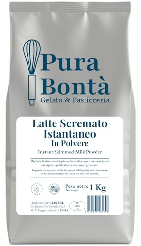 PURA BONTÁ Latte in Polvere Scremato Magro 1kg | Perfetto per Gelato, Dolci e Yogurt Fatti in Casa | Proteine 34% Min. | Solubilità Istantanea | Origine UE, Confezionato in Italia