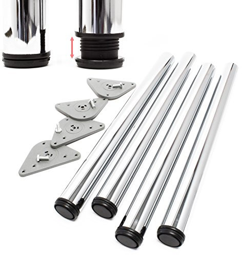 Wiltec Edelstahl Tischbein 4er Set Möbelfuss Verstellbar Ø60mm 870mm Chrom