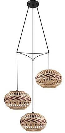 EGLO Pendelleuchte Dondarrion, 3 flammige Hängelampe Vintage, Skandinavisch, Boho, Hängeleuchte aus Stahl, Holz, Esstischlampe, Wohnzimmerlampe hängend in Schwarz, Natur, Weinrot, E27 Fassung, Ø 57 cm