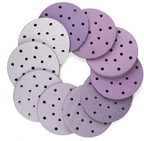 LotFancy 100 Pièces Disque Abrasif 150mm Grain 40 60 80 120 150 220 240 320 400 800 Disques de Poncage 17 Trous pour Métal Bois Ponceuses Excentriques