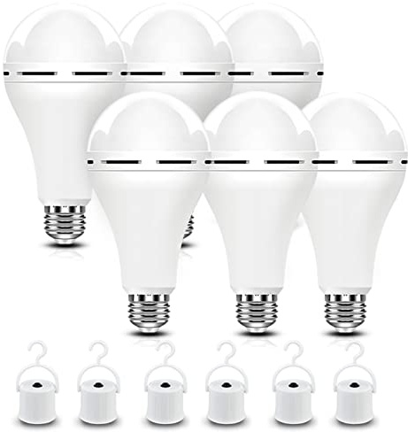 BoRccdit A21 6PK Emergency-Rechargeable-Light-Bulb, Keep Lighting During Power Outage, 12W 6500K LED 65W Equivalent Light Bulbs, 1200 mAh Battery Backup Light Bulbs for Home Power Failure