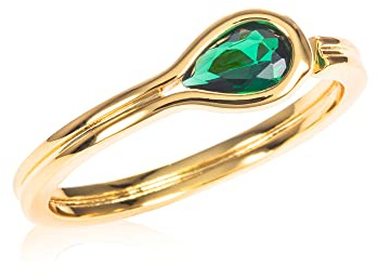 Namana Anillo Verde para Mujer y Niña con Piedra de Circonita Cúbica, Simple Chapado en Oro, Estilo Esmeralda, Anillos Dorados