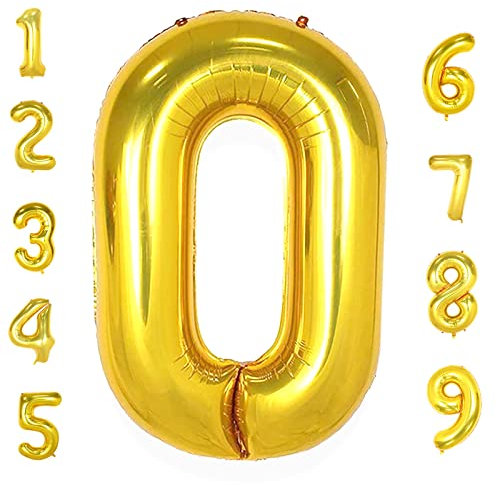 Gold Large Number 0 Balloons: 40 Inch Giant Foil Number Mylar Balloon Age 0-9 Big Helium Balloon for Birthday Party Baby Shower Decorations