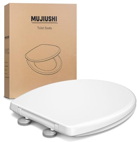 Toilettensitz, Soft Close Toilettensitze mit rutschfesten Sitzstoßstangen und Metallschrauben, passend für Standard-Rund-WC, Schnellverschluss, kein Slamme, Weiß - O Form