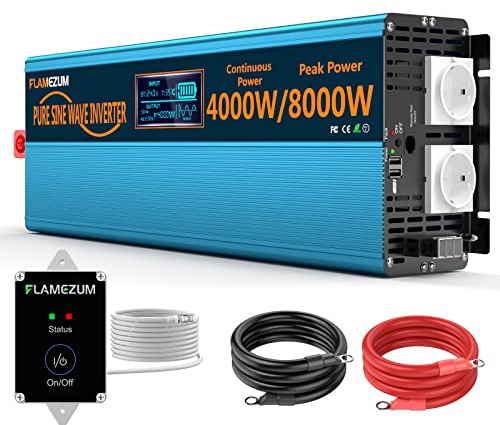 SUDOKEJI 4000w Convertitore di tensione 24v 230v Inverter a onda sinusoidale pura con 2 prese UE e 2 USB, Caricabatteria da auto Inverter solare di potenza DC AC Convertitore di corrente