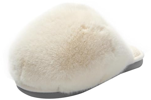JOMIX Zapatillas Casa Mujer Invierno con Peluche Comodas Pantuflas Mujer Cerradas con Felpa Calientes Zapatillas Mujer Casa Interior Exterior, Blanco, 41 EU