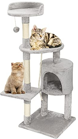 Tiragraffi Per Gatto Albero Tiragraffi Gatto, 112 Cm, Con Posatoi Di Osservazione, Naturali Sisal, Grigio Chiaro, Inventario In Germania