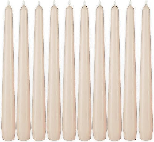 BRUBAKER Premium Bougies Pointues Champagne - 10 pièces - Jusqu'à 7,5 Heures de Combustion par Bougie - 24 cm Set de Bougies de Table pour Chandeliers et Lustres - Bougies Chandelier Porte-Bougies