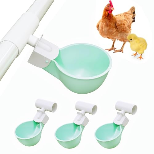Juego de 4 bebederos para pollos con conexiones en T de PVC para manguera de 1,27 cm, sistema de riego automático para pollos, antifugas, puede contener un 50% más de agua, apto para pollitos