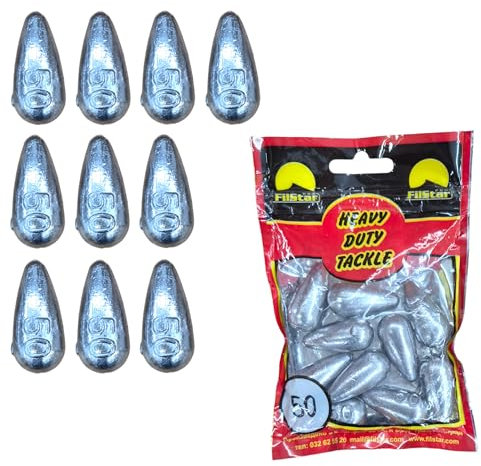 PRO FILSTAR Inline Grundblei Angeln Set 10 x 50g - Blei Angeln - Angel Bleie Set - Grundangeln - Birnenblei - Blei Gewicht - Angelblei - Fishing Weights - Bleigewichte – Karpfenblei – Tropfenblei