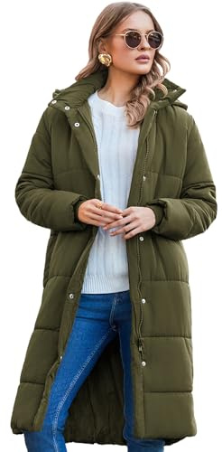 Zeagoo Damen Mantel Winterjacke Warme Jacke Outdoorjacke Mit Kapuze Sportlicher Damen Steppmantel Parka Armeegrün L