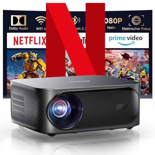 Smart 4K Projector, 30000 Lumen iSinbox WiFi6 Bluetooth Portable Projectors with Netflix App Audio, FHD 1080P with Electric Focus 4P Keystone, 100%-50% Zoom for Bedroom/Outdoor