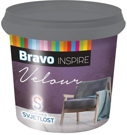 Chromos-Svjetlost - Bravo Inspire Velour Decorative Topcoat for Interior Walls, Polymer Resin, Special Effect Pigments, 1l (Gold)