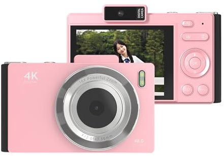 Andoer Appareil photo numérique portable 4K CCD 48 MP écran IPS anti-tremblement, zoom 16x, mise au point automatique avec batterie flash, anniversaire pour adolescents, étudiants, amis