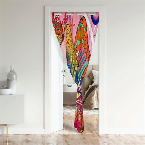 Surwin Türvorhang Blickdicht mit Ösen, Vorhang Thermovorhang Kälteschutz Verdunkelungsvorhang Gardinen Wohnzimmer auch für Schlafzimmer Garderobenstangen, Schmetterling (Bunt,80x180cm)