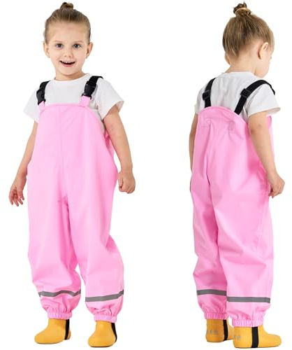 Fewlby Waterproof Trousers for Kids Rain Dungarees with Reflective Strips, Wind and Mud Protection, 5-6 Years