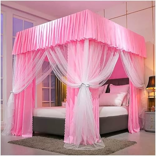 Mosquitera con Dosel para Cama, Cortina Decorativa para Dormitorio de niños y niñas con Soporte de Metal (Rosa Oscuro, 150 x 200 cm/59 x 79 Pulgadas)
