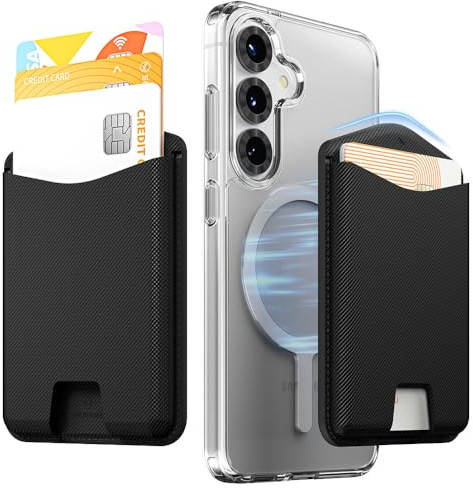 Sinjimoru Magnetische Geldbörse für Mobiltelefon, Premium Veganes Leder Handy 3 Kartenhalter, Kompatibel mit Allen Galaxy Smartphones, abgeschrägtes Design, M-Viica Edge Schwarzer Kohlenstoff
