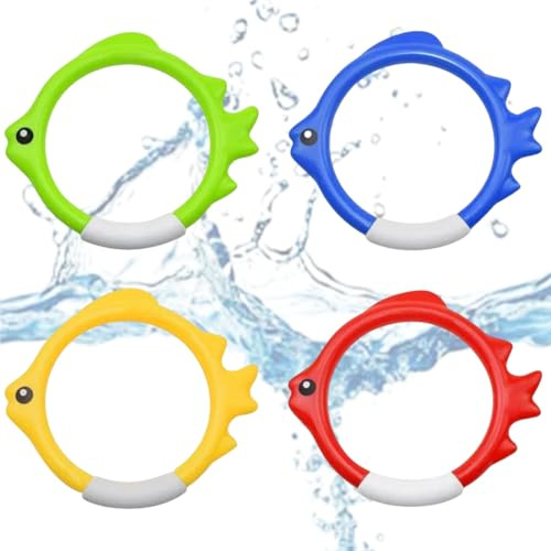 ZZHBOO 4 Juguetes para Bucear, Anillos de Pescado Sumergibles, Set de Juguetes de Piscina para Niños, Multicolor, Ideal para Natación y Juegos Subacuáticos